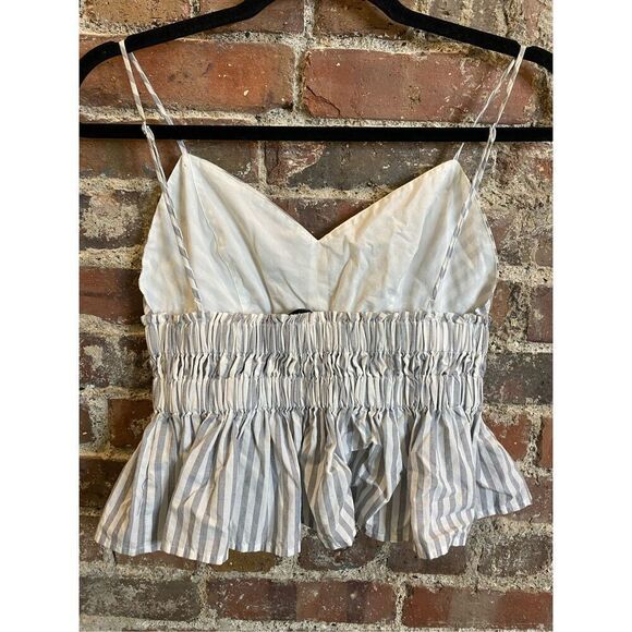 EXPRESS White/Gray Scrunch Waist Peplum Spaghetti Strap Camisole Size Small - Picture 7 of 9